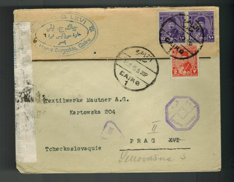 1945 Cairo Egypt Censored Cover to Prague Czechoslovakia Airmail G Levi Judaica