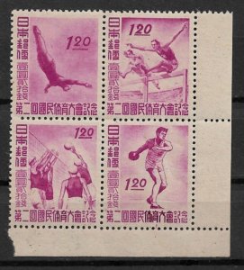 1947 Japan Sc400a 2nd National Athletic Meet MNH block of 4