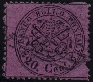 Italy Roman States #23 Papal Coat of Arms 20c Postage Stamp Europe 1868 Used