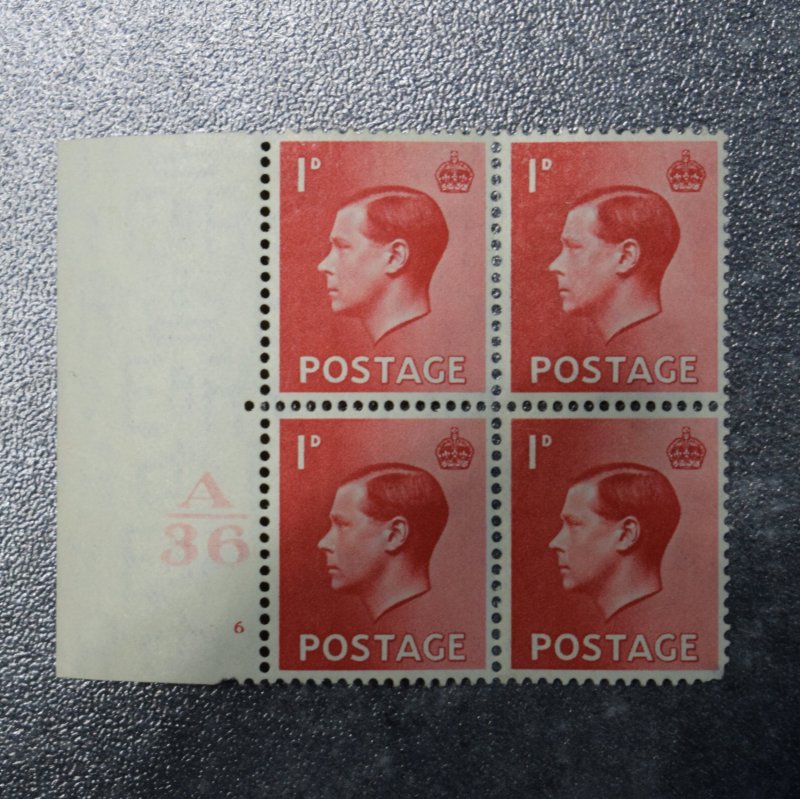 GB Stamps 1936   SG458  1d  Cylinder Block      ~~L@@K~~