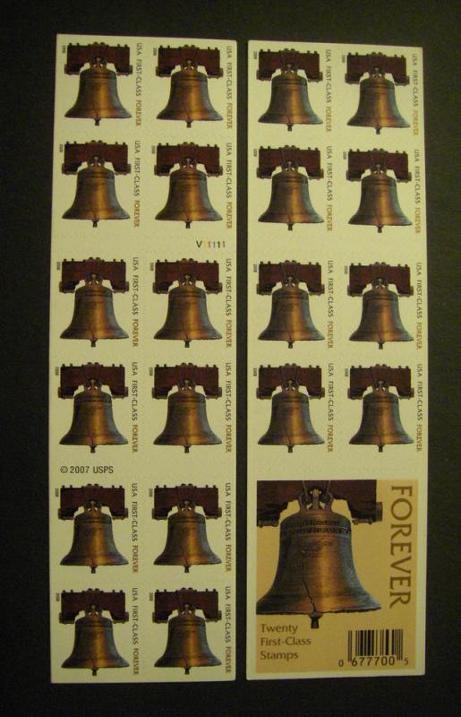 Scott 4125c, FOREVER Liberty Bell, Pane of 20, #V11111, 08 date, MNH booklet