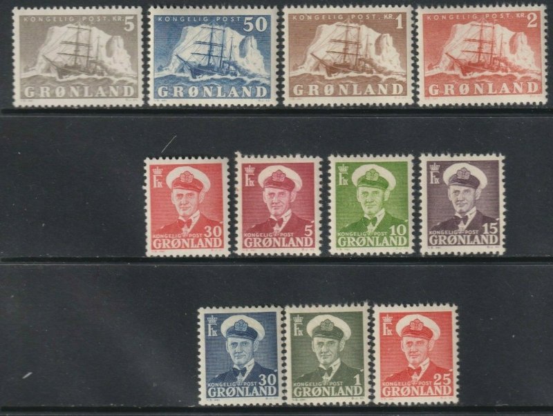 Sc# 28 / 38 Greenland 1950-60 Polar Ship & Frederik IX MLH set CV $124.90 St1