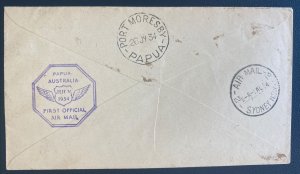 1934 Sydney Australia First Flight Airmail Cover FFC To Papua New Guinea