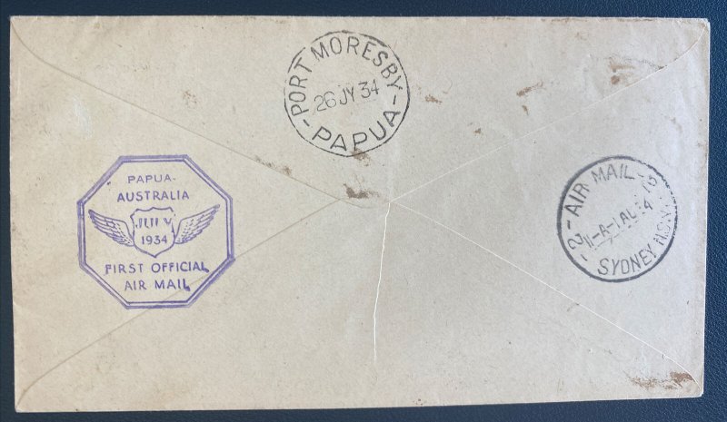 1934 Sydney Australia First Flight Airmail Cover FFC To Papua New Guinea