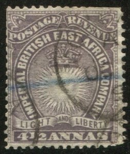 BRITISH EAST AFRICA 1891 4-1/2a QV Used, Sc 20b; SG 11, F, 'A'  Watermark