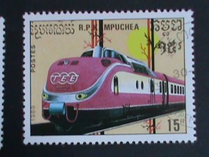 CAMBODIA STAMP 1989 WORLD MODEM TRAINS CTO-MNH SET