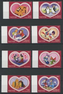 Nevis Disney Stamps Love Heart Couple Serie Set of 8 Stamps Mint NH