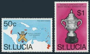 St Lucia 403-404,404a,MNH.Michel 396-397,Bl.9. World Cricket Cup,1976.Map.