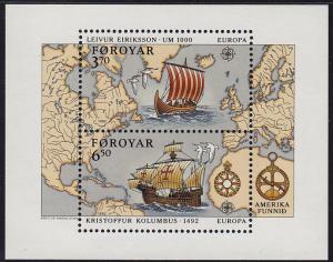 Faroe Islands - 1992 - Scott #238 - MNH SS - Sailships