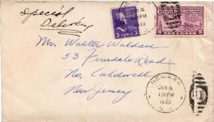United States Jerseyark 1939 numeral duplex  3c Prexie and 10c Motorcycle Mes...