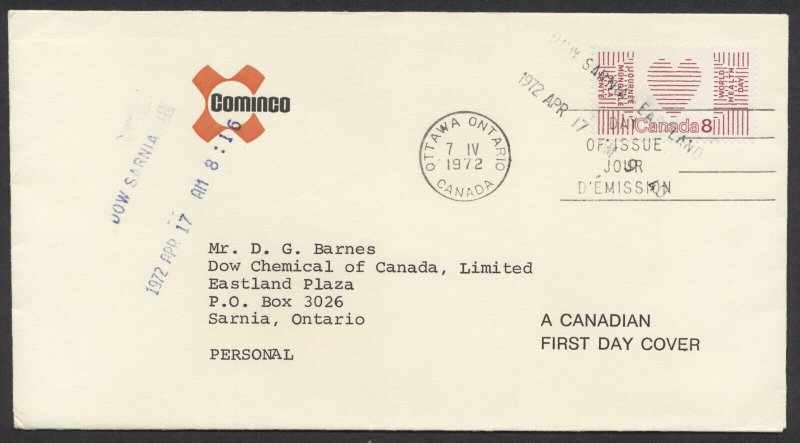 1972 #560 World Health Day FDC Cominco Cachet With Insert Ottawa