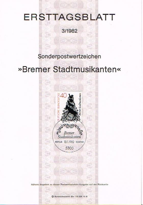 1982 - Germany ETB 3/1982 - Music - Musicians - Die Bremer Stadtmusikanten [D...
