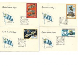 URUGUAY 1975 SET OF 4 FDC UNITED NATIONS STATUE HORSES AVIATION SPACE FDC COVER