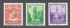 Liechtenstein Scott 116-18 Unused HOG - 1934 Coat of Arms and Places - SCV $8.60