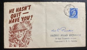 1955 Alliance Canada Patriotic Cover To Vancouver He Hasn't Quit Have You