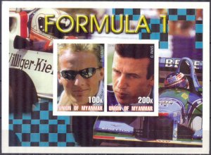 Myanmar 2001 Racing Cars Formula 1 (I) O. Panis D. Herbert Imperf. Sheet MNH