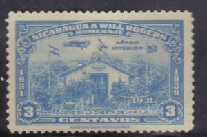 NICARAGIA SC# C238 **MH** 1939  3c  WILL ROGERS HOME SEE SCAN