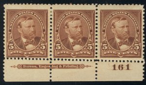 MALACK 255 VF OG H, Plate Strip of 3, super! b5872