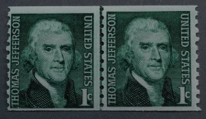 United States #1299 One Cent Washington Coil Line Pair Tagged MNH