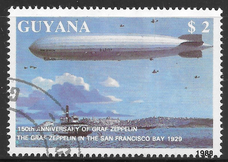 Guyana Scott 2008c Used $2 Graf Zepplin over San Francisco Bay issue of 1989