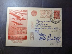 1932 Russia USSR Soviet Union Postcard Cover to Lubeck Germany