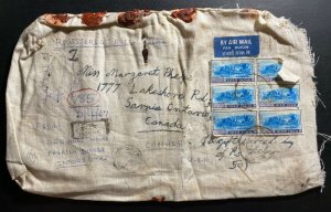 1967 Indore India Registered Parcel Pouch Cover to Sarria Canada Wax Seal