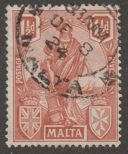 Malta, stamp, Scott#102,  used,  hinged,  1 1/2d,