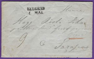 1852 Serbia /Semlin, Disinfected Stampless FLS to Sarajevo, BELGRADE 4. MAL H/S!