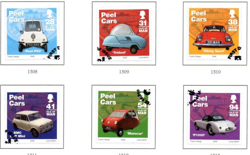 Isle of Man Sc 1157-62 2006 Peel Cars stamp set used