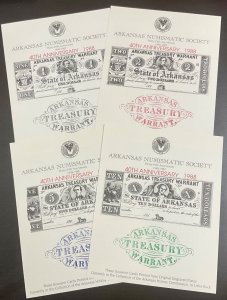 Arkansas Numismatic Society Lot of 4 Souvenir Cards Arkansas Treasury Warrants