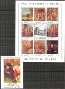 Lesotho 1993 Art Paintings Louvres Sc. 947/8 Sheet + S/S MNH