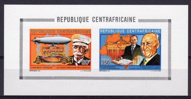 Central African 1992 Mi#1461B/1464B Zeppelin-Adenauer Compound S/S IMPERF.MNH