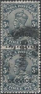 India O78 (used pair) 3p George V, slate, ovtpd Service (1929)