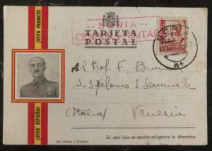 1938 Soria Spain Civil War Censored Postcard Cover To Venice Italy Viva Franco