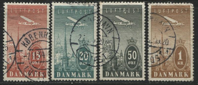 Denmark 1934 Airmails 15, 20, 50 ore & 1 krone used