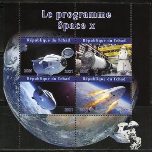 CHAD  2021 THE SPACE X PROGRAM  SHEET  MINT NH