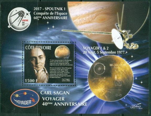 Carl Sagan Space Voyager Science Ivory Coast MNH stamp set 3 sheets