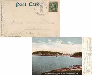 United States Maine Riggsville 1910 doane 3/2  1886-1916  PPC (Malden Island,...