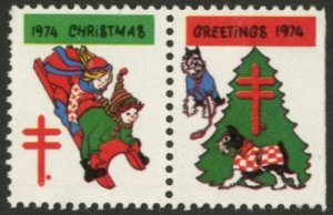 1974 CHRISTMAS SEAL, UNUSED MINT NO GUM PAIR - CHRIST164