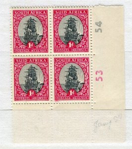 SOUTH AFRICA; 1940s-50s early Pictorial 1d. POSITIONAL MINT MARGIN BLOCK