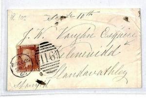 CS335 GB WALES Cover 1866 Superb *Brecon* Duplex Penny Red Plate 102 {samwells}