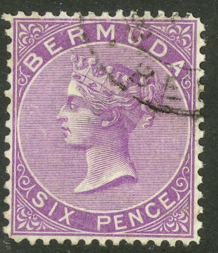 BERMUDA 1882-1903 QV 6d Violet Portrait Issue P. 14x12 1/2 Sc 8 VFU