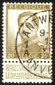 1913, Belgium 20c, Used, Sc 104
