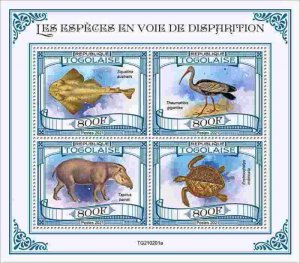 Togo - 2021 Endangered Species, Angelshark, Tapir - 4 Stamp Sheet - TG210201a