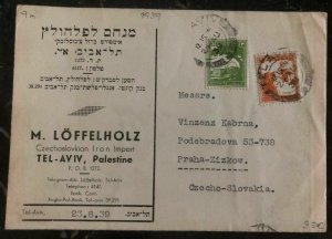 1939 Tel Aviv Palestine Postcard Iron Import Cover To Prague Czechoslovakia 