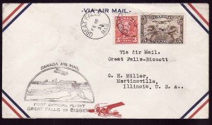 Canada-cover #13304-3c+5c [AAMC 3309]-first flight Great Falls-Bissett-Great Fal