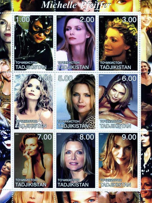 Tadjikistan 2001 Michelle Pfeiffer American Actress Sheet (9) Perforated mnh.vf