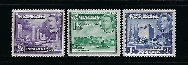 CYPRUS SCOTT #164-166 1951 GEORGE VI TYPES WITH DIFFERENT COLORS- MINT NH/LH