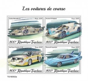 Togo - 2019 Auto Racing Cars - 4 Stamp Sheet - TG190502a