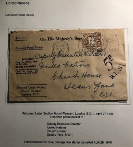 1946 London England On His Majesty’s Service  Cover Returned Postal Parcel